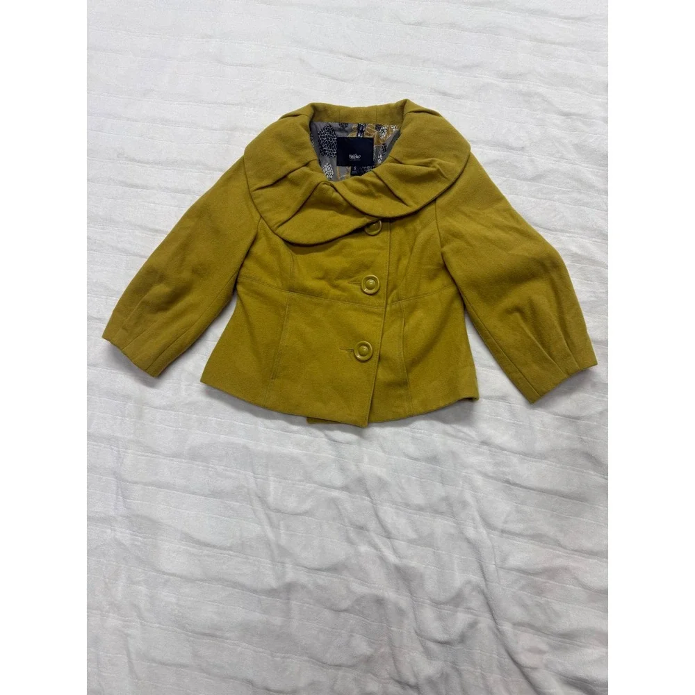 Mossimo Mustard Wool Blend Ruffle Collar Cropped Jacket Small Vintage style SM - Picture 2 of 6
